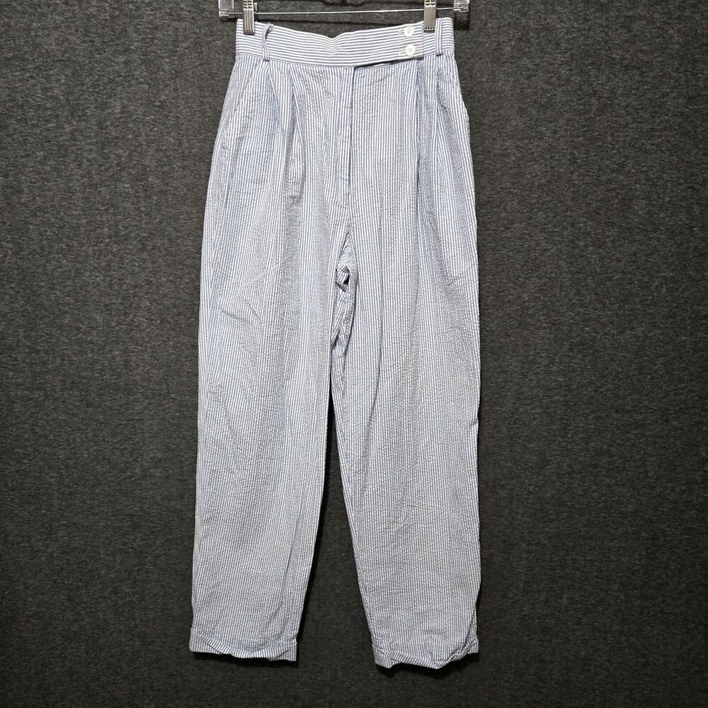 JH Collectibles Vintage Pants Womens 2 25x28 Blue Seersucker Pleated High Rise